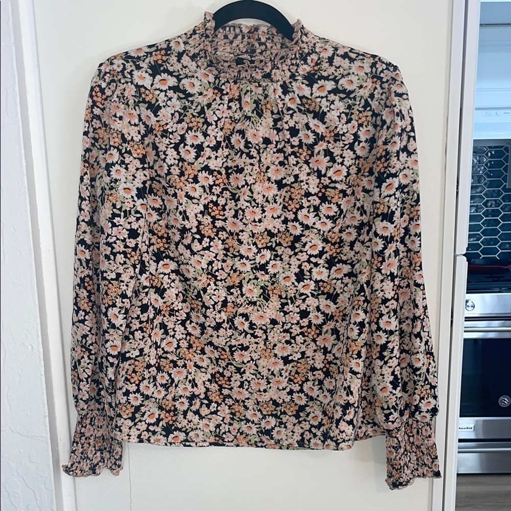 Sanctuary Multi Colored Floral Smocked Mandarin Collar and Cuffs | XS